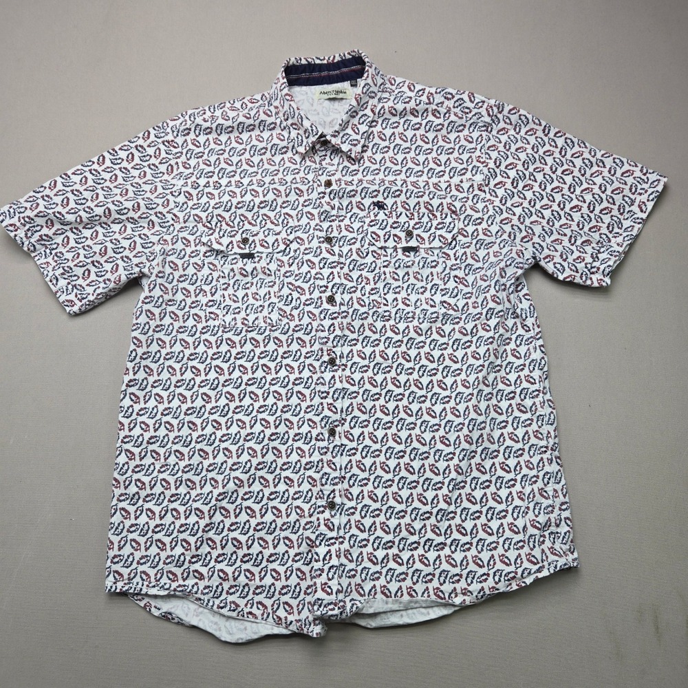 Abercrombie & Fitch Shirt Button Down Leaf Print Short Sleeve Moose Logo Men 4XL